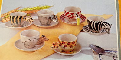Collezione Savana 6 Espresso Cups Saucers Set Italy Animal Print