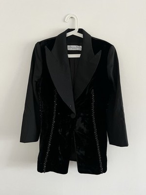 Vintage 1970s Christian Dior Boutique Velvet Wool Suit Jacket Blazer Size S