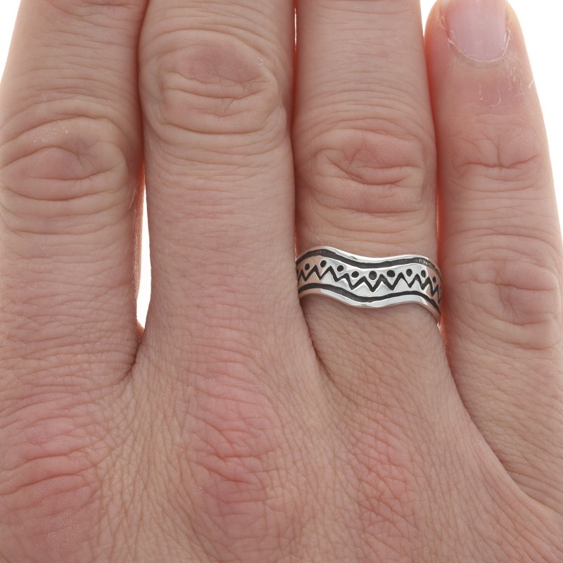 Sterling Silver Wavy Zig Zag Dot Statement Band -… - image 3