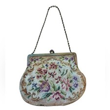 Vintage Petit Point Purse Needlepoint Embroidered Handbag