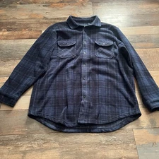 Outdoor Living Flannel Shirt Mens XLT Blue Plaid Button Up Polyester