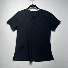 Divine Stretch, Medical Scrub, Top, Black V-Neck Buttons Size Small