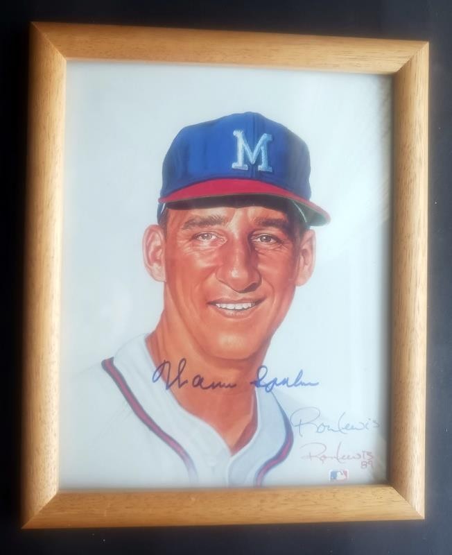 1989 Warren SPAHN Auto 8x10 Framed Art by Ron Lewis Living Legends # 11 Ltd Ed