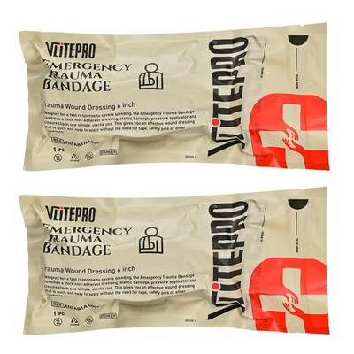 6'' Israeli Emergency Bandage, Sterile Vacuum Sealed Compression 2pack, Gray