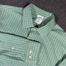 Brooks Brothers Dress Shirt Men 16.5 Green Glen Check Regent Non-Iron Cotton