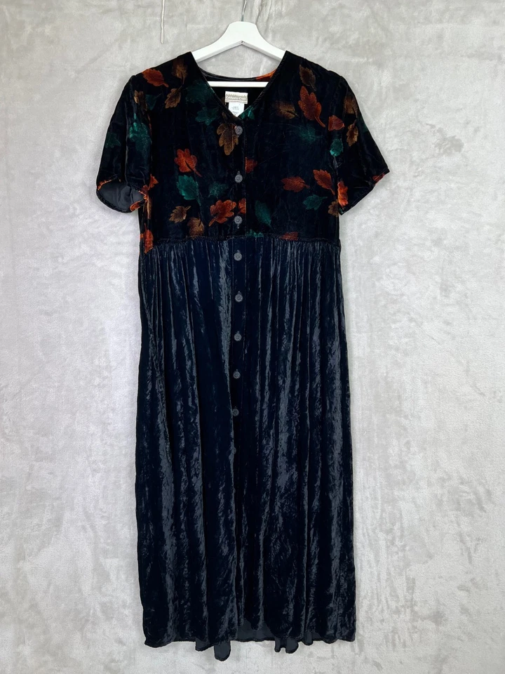 Vintage Coldwater Creek S Dark Floral Burnout Velvet Maxi Dress Witch Whimsigoth - Image 4 of 4
