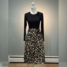 Black/Leopard Unbranded L/S Tie-Waist Dress Size S