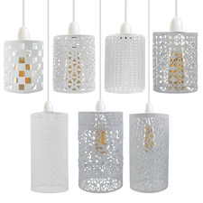 White Lampshade Easy Fit Ceiling Light Shade Metal Pendant Drum Cage Lamp