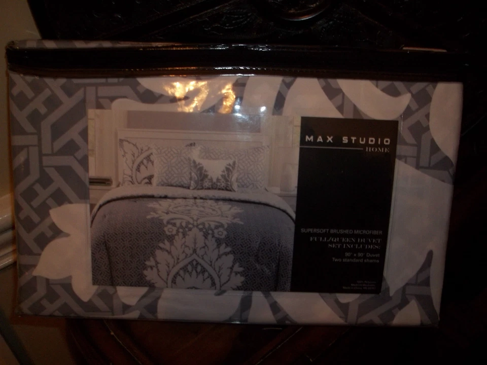 Новый нераспакованный Max Studio белый/серый полный/королева пододеяльник комплект 3шт - Изображение 2 из 3