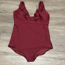 City Chic One Piece Bathing Suit Burgundy Ruffle Ribbed Sz L NWOT