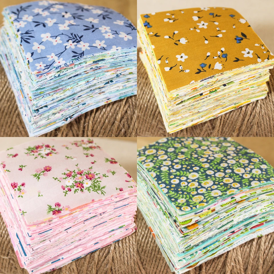 Тканевые подвески с цветочным принтом 100 шт квадраты 4 дюйма комплекты ткани для лоскутного одеяла - Изображение 3 из 4