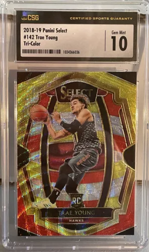 2018-19 Panini Select Trae Young #142 Premier Level CSG 10 Gem Mint RC
