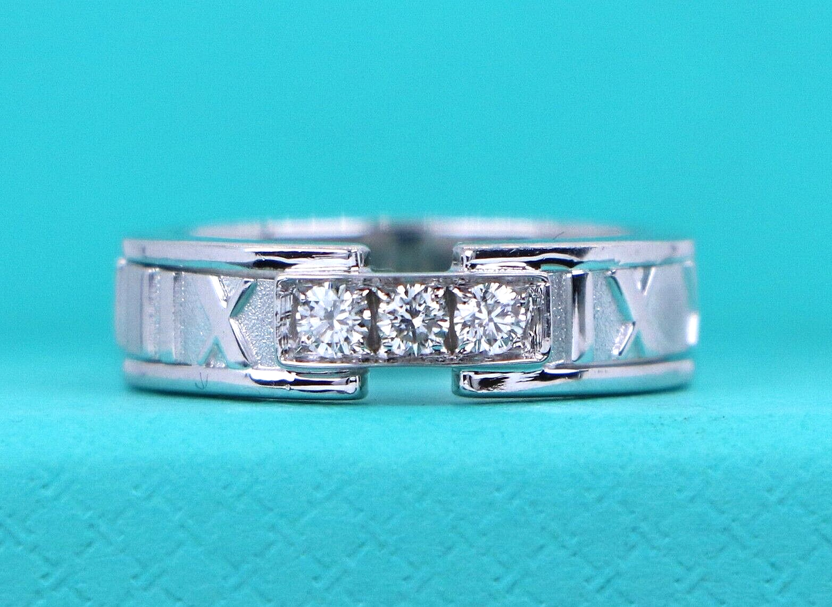 Tiffany & Co 18K White Gold Atlas Roman Numeral 3 Diamond Trio