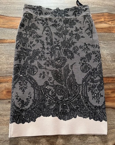 BCBG Maxazria Size XS Scarlett Bandage Nude Black Lace Printed Skirt - Picture 5 of 5