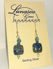 LUNASEA TREASURES CHRYSOCOLLA AQUA MARINE GEMSTONE STERLING SILVER BEAD EARRINGS