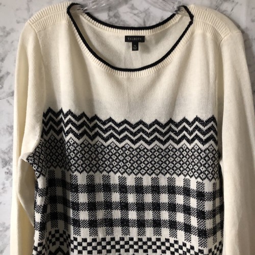 Talbots Fair Isle Pullover Sweater Womens Size XL Black Silver Shimmer Wool - Picture 2 of 17