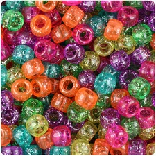 BeadTin Jelly Mix Sparkle 9mm Barrel Pony Beads (500pcs)