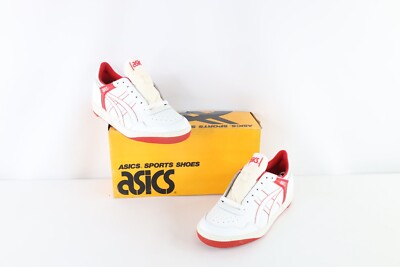 NOS Vintage 90s Asics Mens 12 Spell Out Outrage Lo Sneakers Shoes White Red