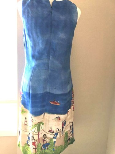 CDC Petites Shift Dress New Size 8P Blue with Beach Scenic Print White Trim - Picture 2 of 5