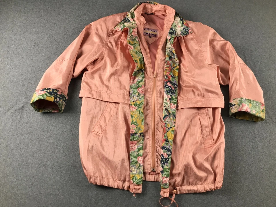 Vintage Cyclone Jacket Women's M Pink Floral Button Up Full Zip Overlay Flaps - Image 4 of 4