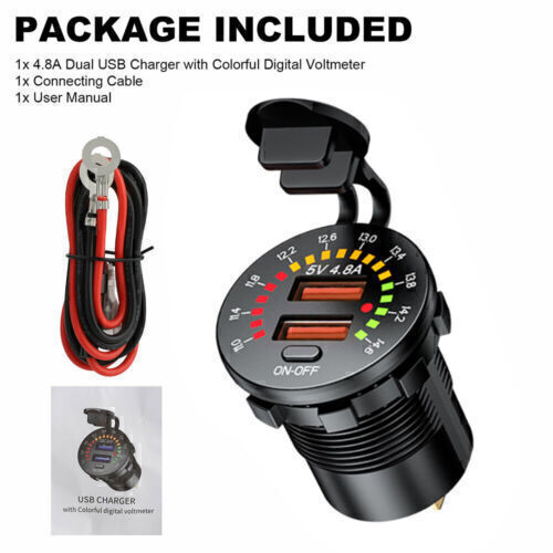 12V 24V Auto Steckdose Motorrad ATV Einbau mit Shalter Dual USB Ladegerät Buchse - Zdjęcie 8 z 21