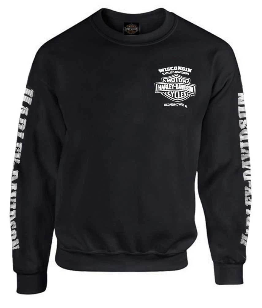 Harley-Davidson Men's Lightning Crest Fleece Pullover Sweatshirt, Black