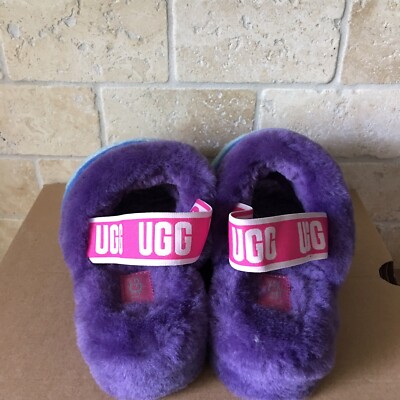 UGG PRIDE RAINBOW FLUFF YEAH SLIDE COLORS STRIPE FUR SLIPPER