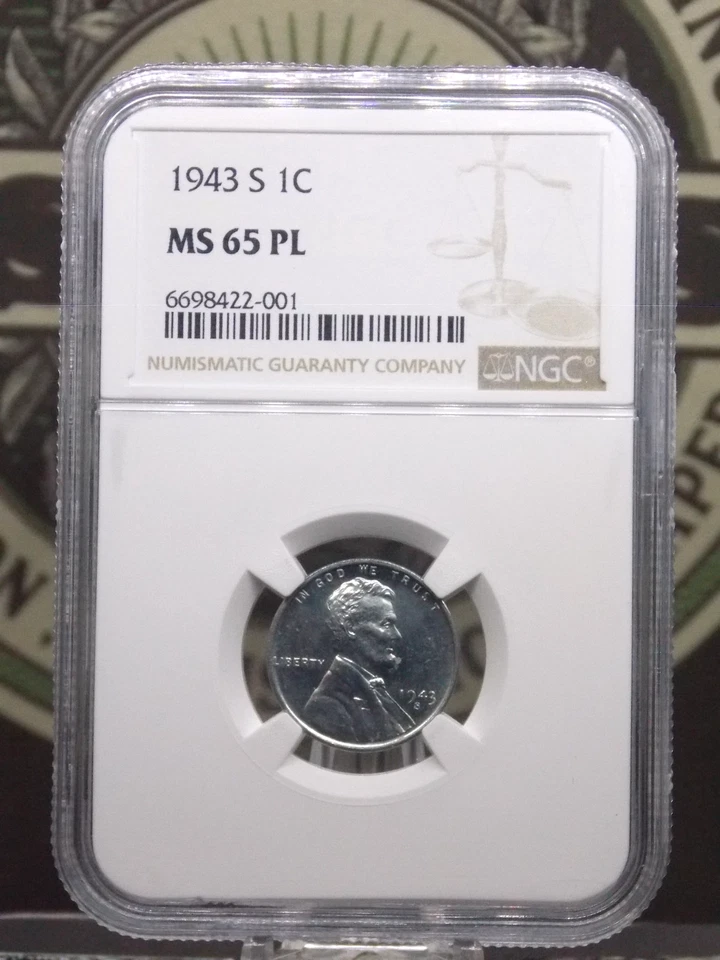 1943 "S" Lincoln Wheat STEEL Cent 1c NGC MS65 PL #001 *PROOF LIKE* ECC&C, Inc. - Image 3 of 4