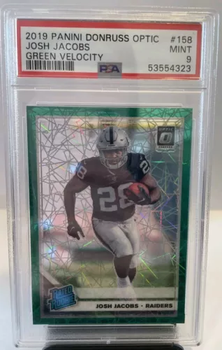 2019 Panini Donruss Optic Josh Jacobs Rated Rookie Green Velocity PSA 9 RC GPG