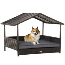 Dog Bed Dog House Rattan Pet Sofa Dark Brown Gray