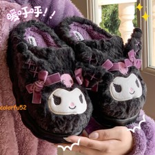 Cartoon Kuromi Cotton Slippers Women Girl's Soft Plush Indoor Home Flat Shoes