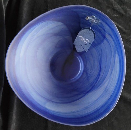 Cobalt blue Alabaster Glass bowl - swirl pattern - made in Turkey - 30 cm - Picture 2 of 6