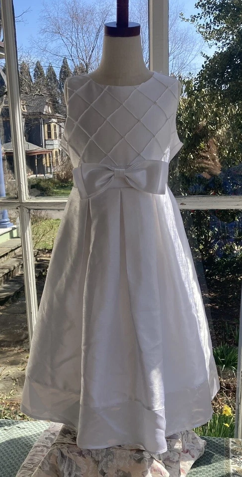 GORGEOUS Girls SZ 10 Dupioni Special Occasion White Dress EUC Pearls Satin - Image 2 of 4