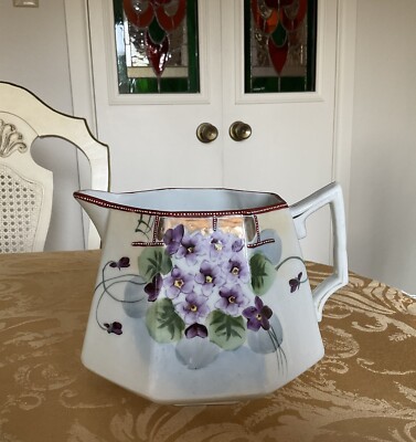 TE-OH CHINA -HAND PAINTED VIOLETS- NIPPON - LARGE PITCHER-