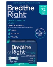 Breathe Right Extra Strength Clear Nasal Strips, 72 Strips