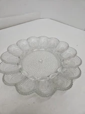 Vintage Indiana Glass Hobnailed Deviled Egg Oyster Platter Dia 11 Inches