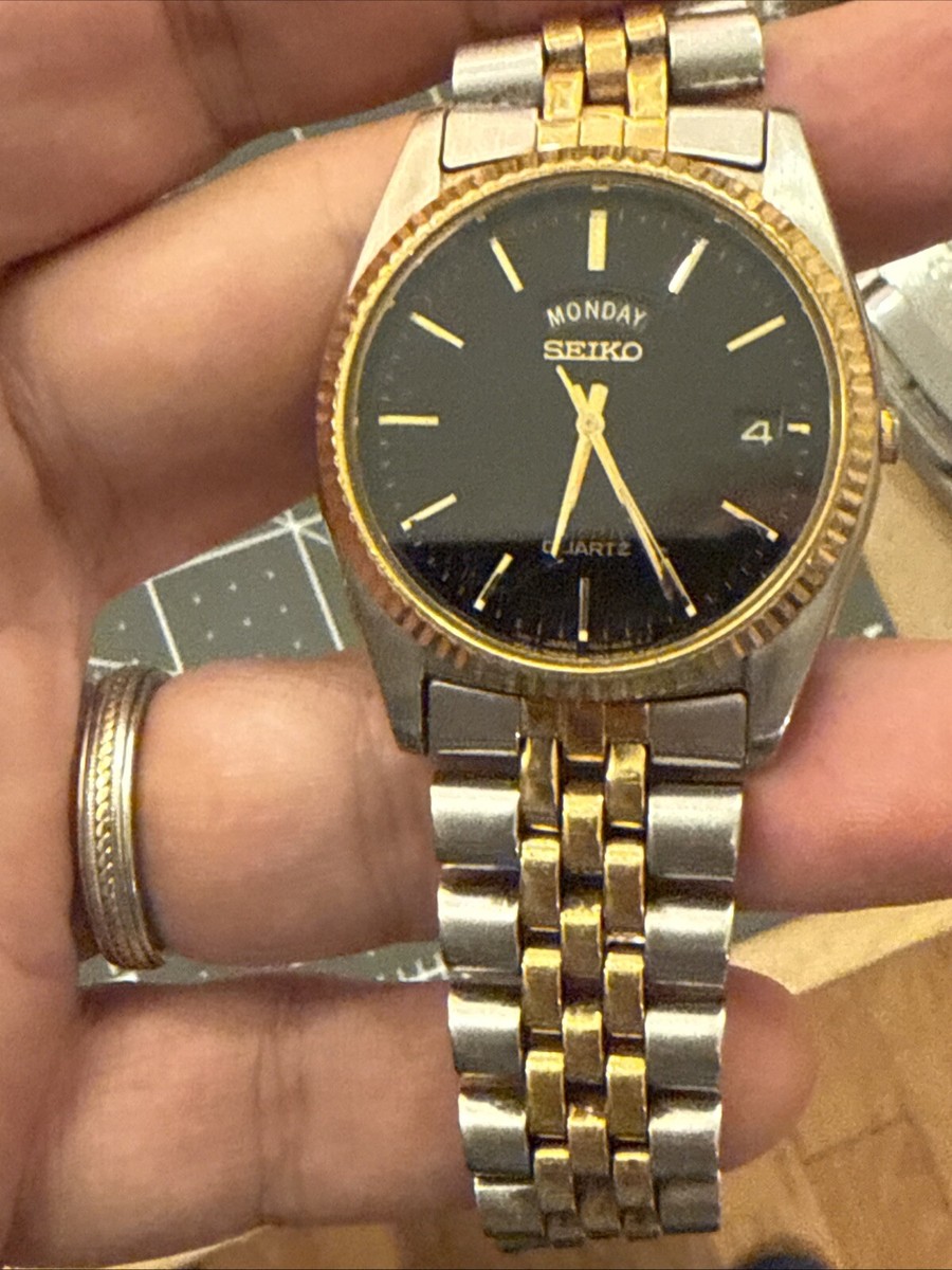 Rare Seiko Men's Watch 7N43-8a49 Presidential Two Tone Black Dial