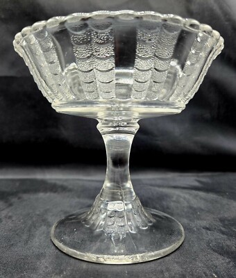 EAPG Bryce Brothers Coral aka Fishscale 4.5'' Clear Glass Jelly Compote c.1889