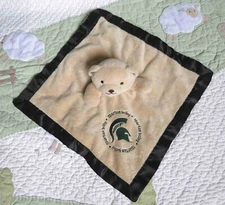 Baby Fanatic Spartan Baby w Black Satin Beige Bear Security Blanket Lovey EUC