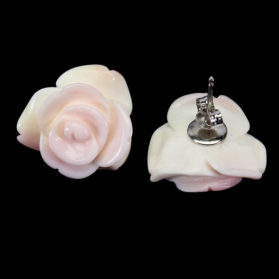 Brincos de prata esterlina 925 com madrepérola escultura em rosa joias 19x18mm - Imagem 3 de 4