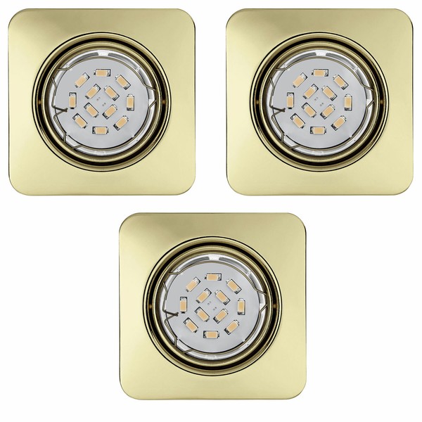 Set 3X Led Einbauleuchte Spot Peneto GU10 5W 68Mm Gold Messingeckig Eglo 94403-image