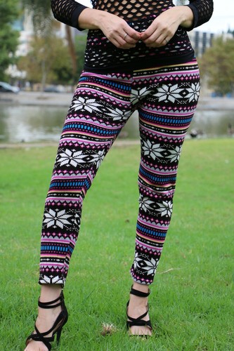 Fur Lined Leggings Winter Tribal Print Thick Fleece Stretch Pants One Size Sale - Picture 16 of 24
