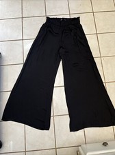 ZARA Black Silky Viscose High Rise Elastic Waist Wide Leg Pants Sz S