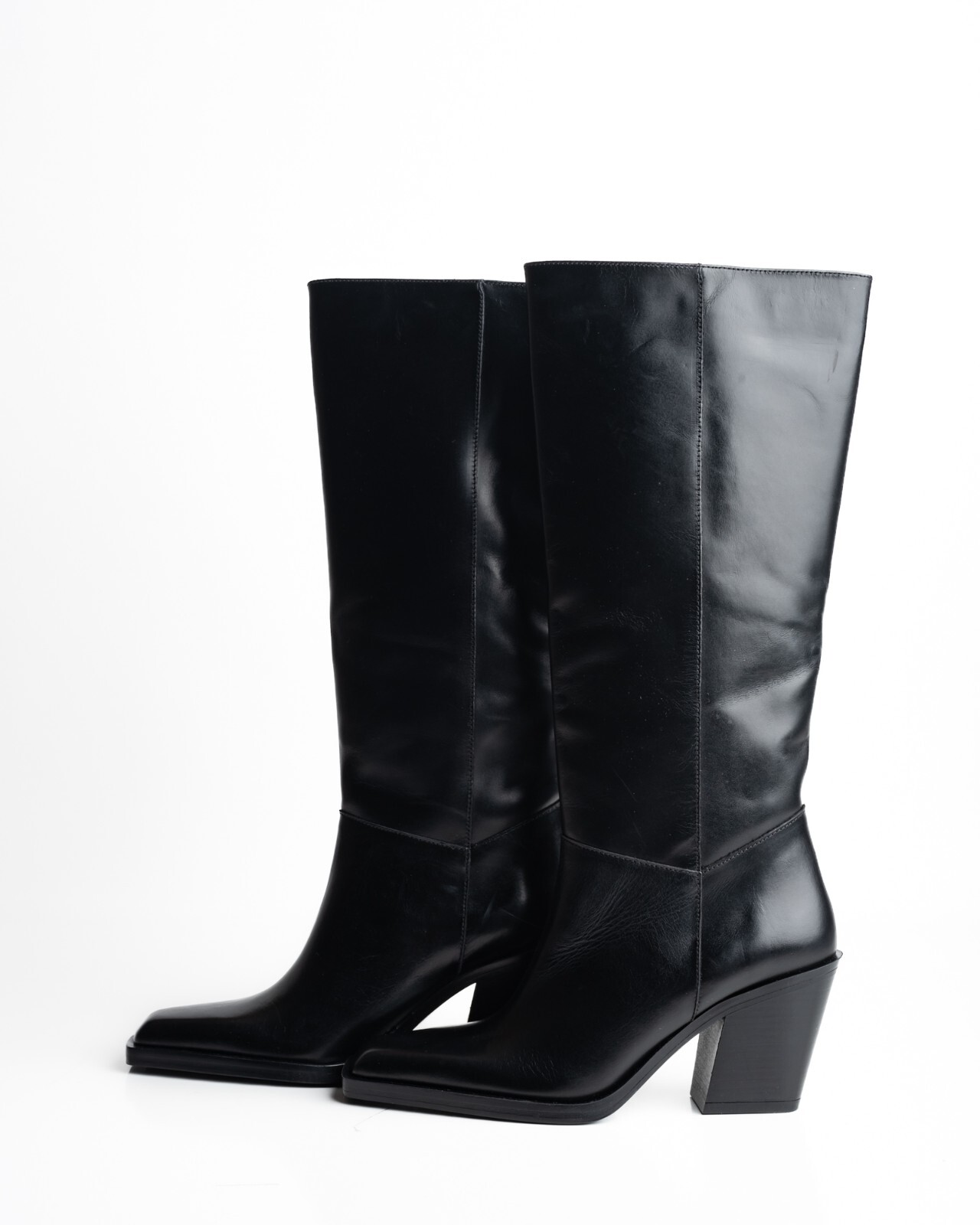 Massimo Dutti Knee High Boots Heeled Leather Black EU 38 US 7.5 1062/250 NWT image 5