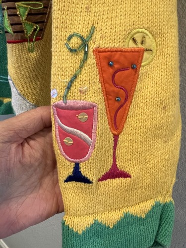 Quacker Factory Yellow Cardigan Sweater Beach Appliques Embroidered Women’s 2X - Picture 5 of 14