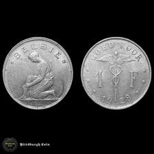 1928 Belgium One Franc Circulated XF Example Vintage World Coin Low Mintage