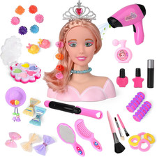 36PCS Doll Head Hair Styling Makeup Toy Set Kids Pretend Play Styling Set with H
