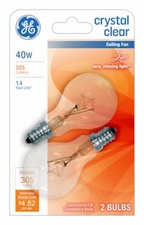Ceiling Fan Light Bulbs, Clear, Candelabra Base, 40 Watt, 2-Pk. - 71393