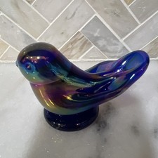 Vtg 1990 RAINBOW BIRD Bluebird of Happiness Signed LEO WARD Art Glass CARNIVAL