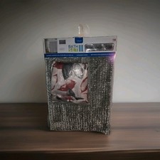 BATH SET 14 Pcs GREY w/ RED FLORAL ACCENTS SHOWER CURTAIN HOOKS  RUG 17x24 NEW